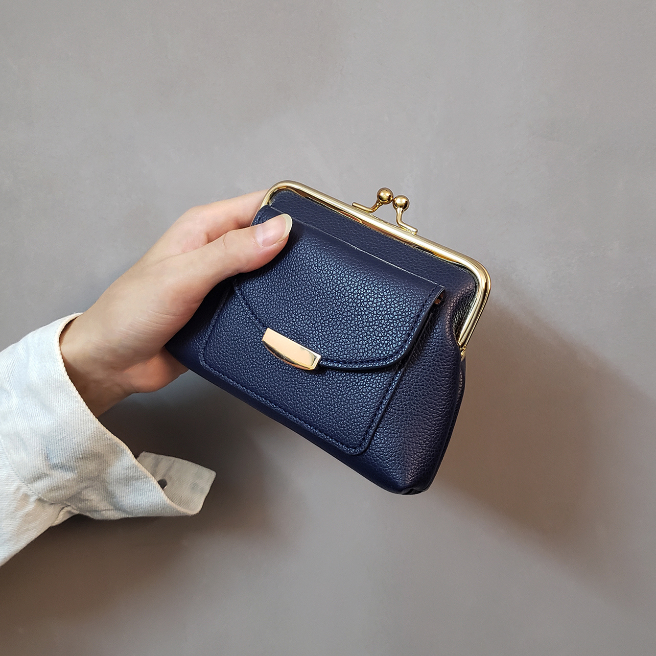 Vintage litchi-mønster håndveske lommebok dame kort søt trendy liten myntveske kortlommebok