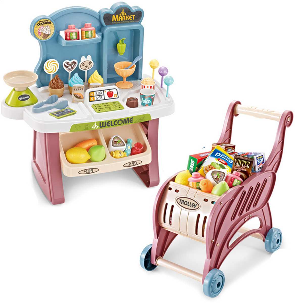 Simulazione per bambini carrello carrello giocattolo taglio frutta e verdura supermercato shopping impostato da gioco in plastica: genere 2