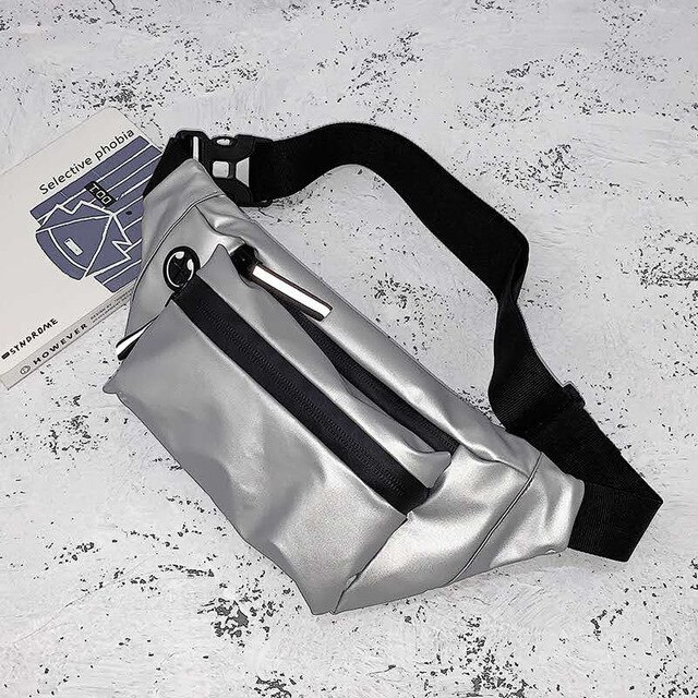 Bolsos de pecho reflectantes con cremallera para mujer, bandoleras de cuero sintético multifunción con tres bolsillos, cruzado, seguro, oculto, G200: Plata