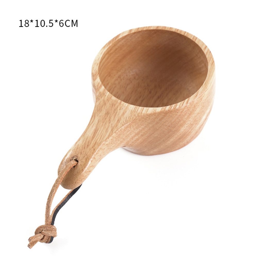 Taza de café portátil con mango de madera, gancho de cuerda de cuero de dos agujeros para zumo, taza de té de la leche, tazas de agua de cocina de protección medioambiental: A5