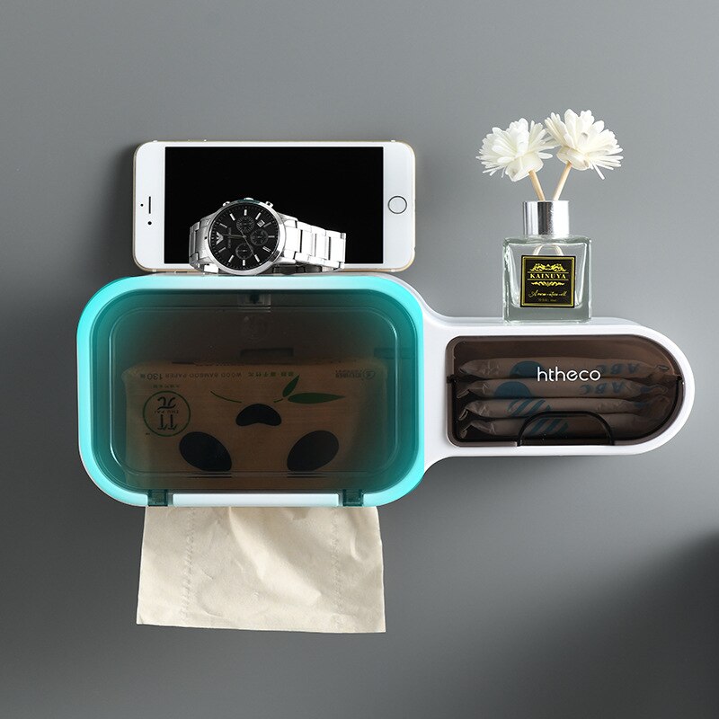 Bathroom Toilet Paper Holder Paper Tissue Box Plastic Toilet Dispenser Wall Mounted Roll Paper Storage Box Free Punching