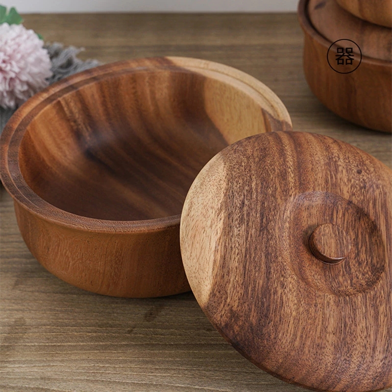 Natuurlijke Houten Slakom Grote Ronde Hout Salade Soep Eetkamer Kom Platen Opslag Hout Keukengerei Set