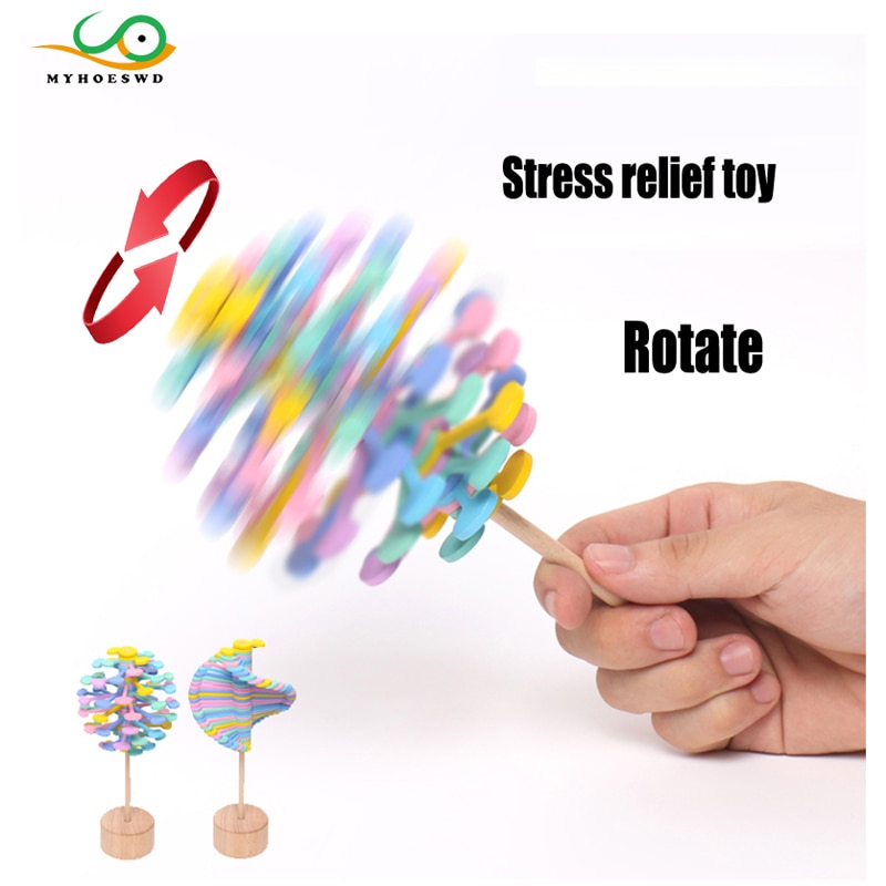 MYHOESWD Office Stress Relief Toys for Adults Kids Wooden Ornaments Crafts Fibonacci Sequence Rotating Toy Decoration