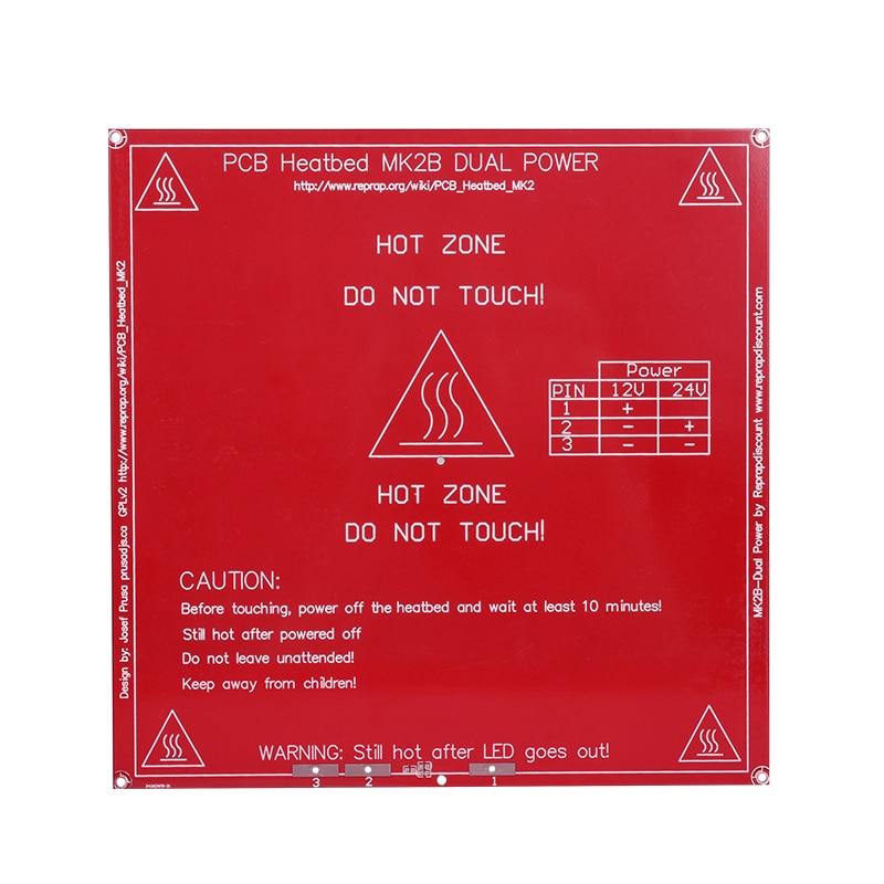 MK2B Heatbed 214 * 214*2mm with led and Resistor and cable Plate Mendel MK2A PCB Heatbed For 3D Printer