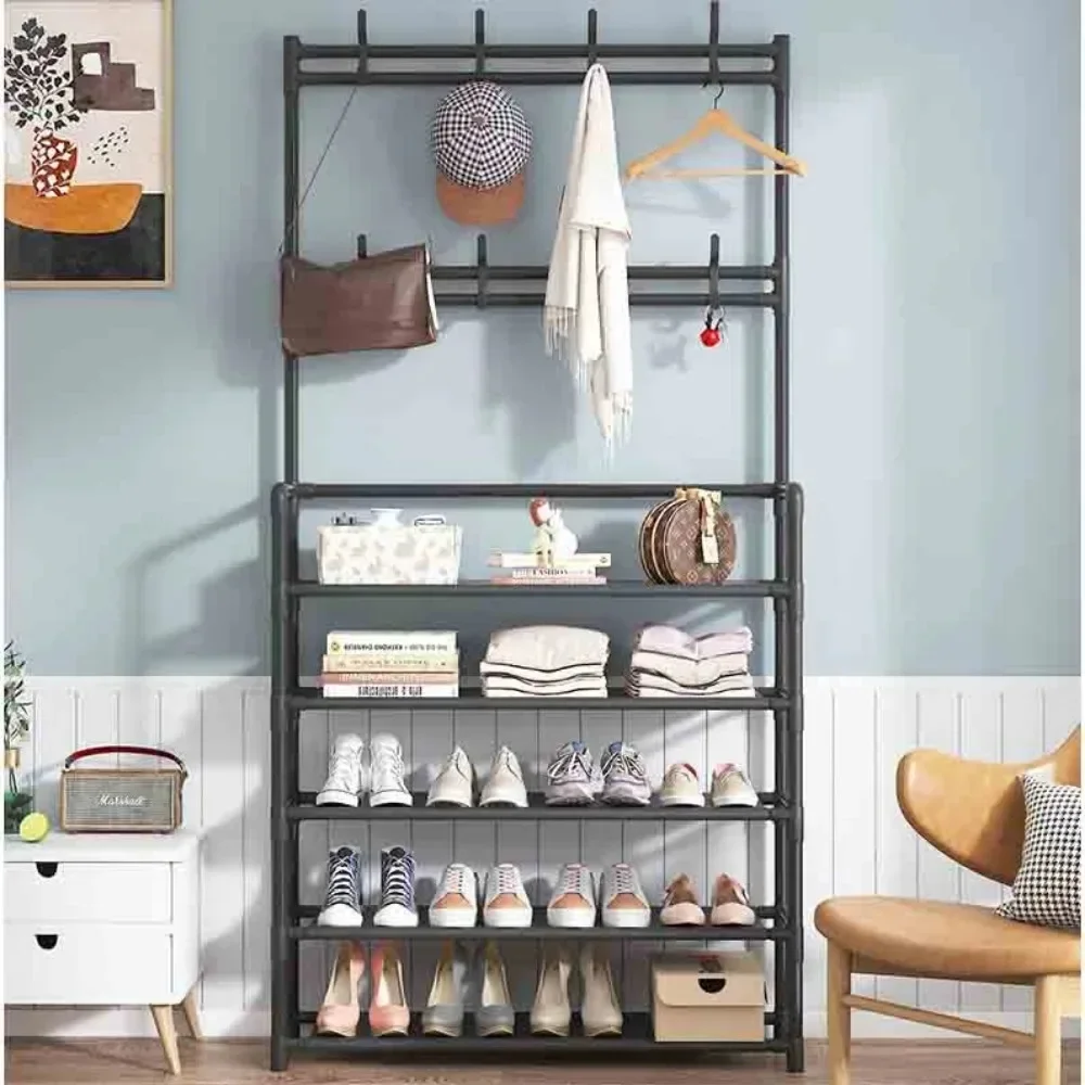 DIY Multi-Layer Shoe Rack And Coat Hanger Storage Organizer For Doorway Hallway Dorm Balcony Home Furniture Shoe Shelf Clothes
