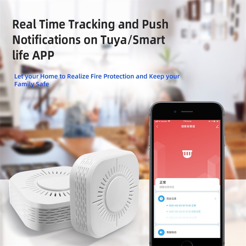 Detectores de humo Wifi para protección contra incendios, Detector de humo seguro para el hogar, Sensor de alarma de humo de seguridad, TUYA Smart Life, asistente de Google