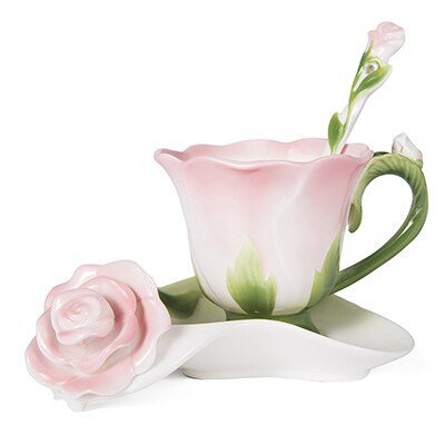 Skyldig Ged på Bedste 3d rose form blomst emalje keramisk kaffe te kop og underkop ske høj  kvalitet porcelæn kop valentine – Grandado