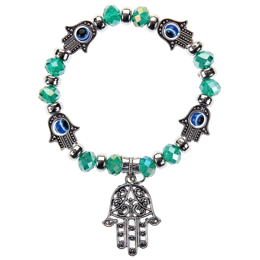 Bracelet élastique mauvais œil turc pour hommes, breloques en cristal, main de Fatima, perlé, réglable, bijoux de Yoga,: B