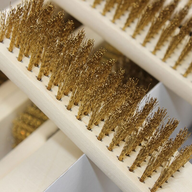 Copper Wire Brass Bristle Wood Handle Wire Scratch Brush 208mm For Metal Cleaning #RW1209