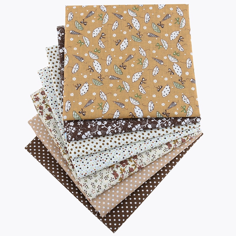 Nanchuang 7pcs/Lot Coffee Thin Cotton Fabric Low Density Patchwork Cloth DIY Handmade Sewing Tissue Needlework Pattern 50x50cm