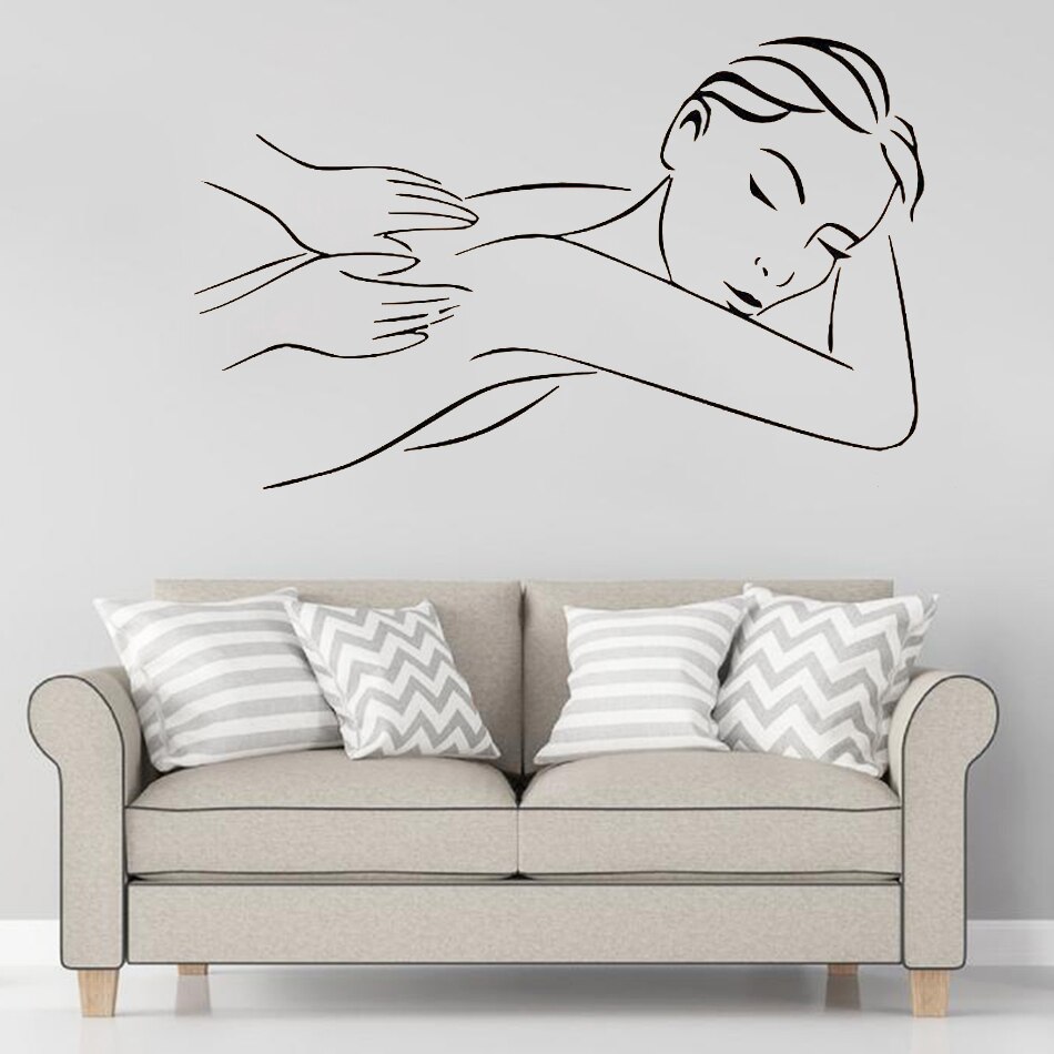 Pige massage vægmærkat massage afslapning spa skønhed spa salon relax wallsticker butiksdekoration vindue glas vægmaleri kunst  lw572: 822 sorte / 42 x 26cm