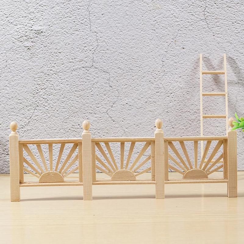 1:12 Puppenhaus Zubehör Simulation Holz 3 Abschnitt Szene Zaun Puppenhaus Balkon Leitplanke Lange Dekoration Miniatur M F3B2