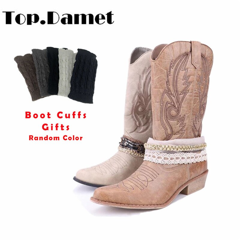 Top. Damet femmes genou haute botte Cowboy Cowgirl bottes avec dentelle et chaîne décoration Western chaussures sans lacet moto bottes femme