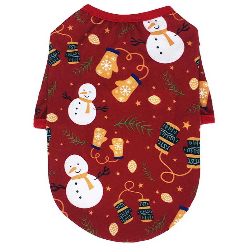 Snowman Pattern Pet Coat Dog Christmas Clothes Adorable Pet Party Outfit: Red / M