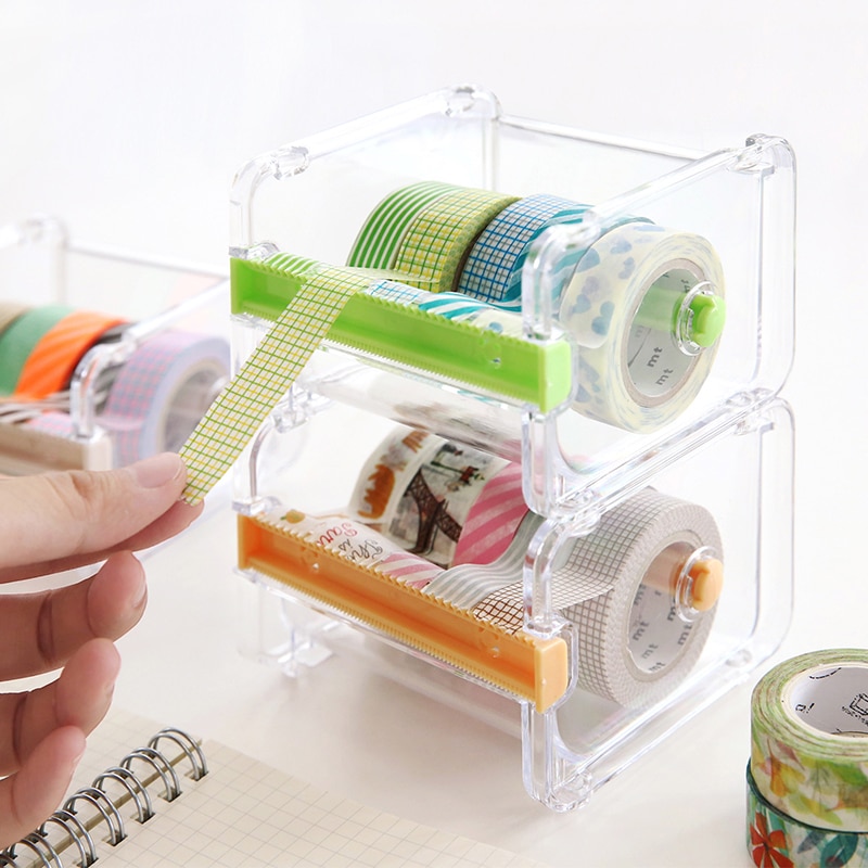 Mini papir washi tape dispenser holder to savtand bånd cutter kontor arrangør skrivebord tilbehør skoleartikler  a6071