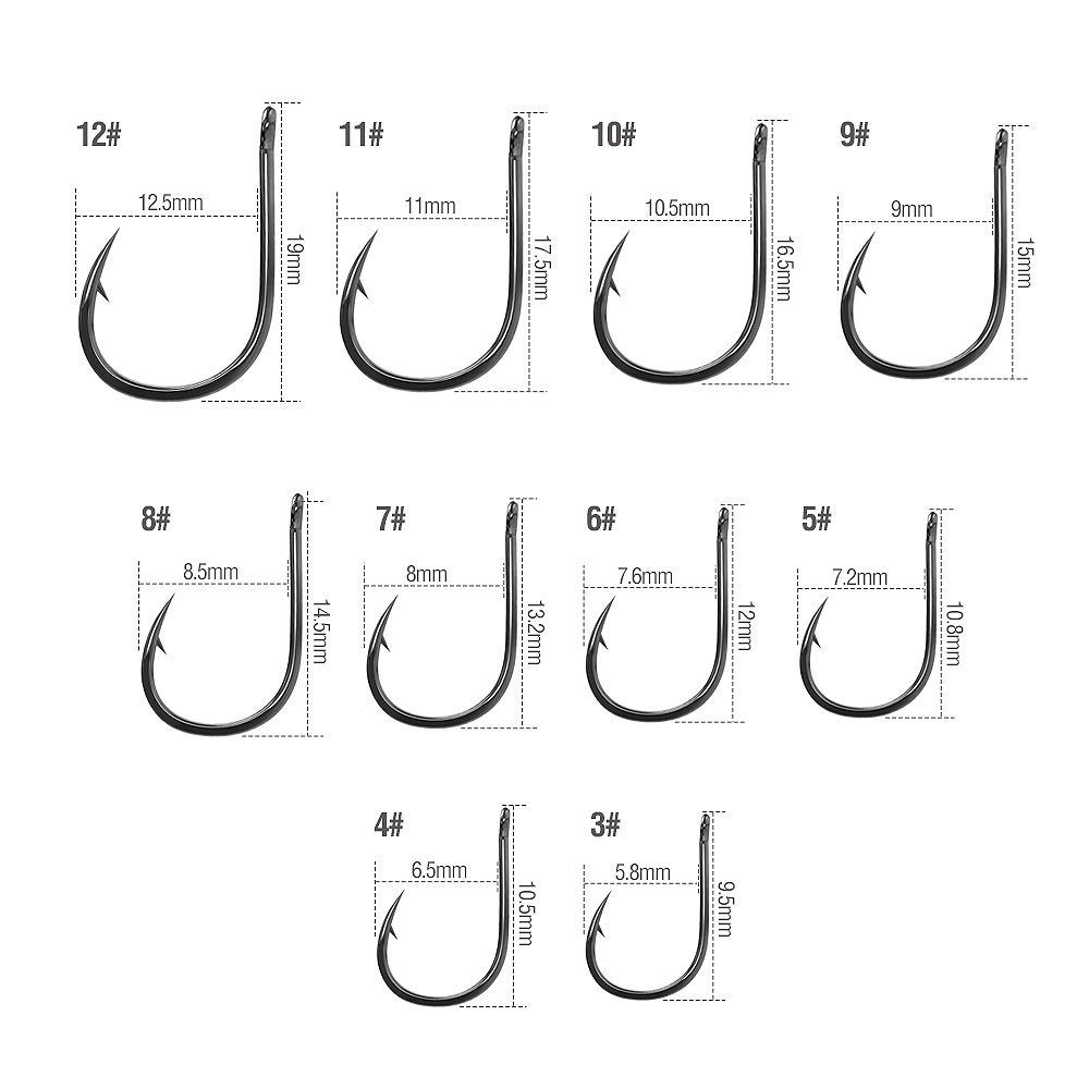 DONAL 100 Uds anzuelos de Pesca 3 #-12 # de acero de alto carbono con púas de una sola carpa anzuelo de pesca de tamaño mixto anzuelos de pesca con mosca accesorios para el mar