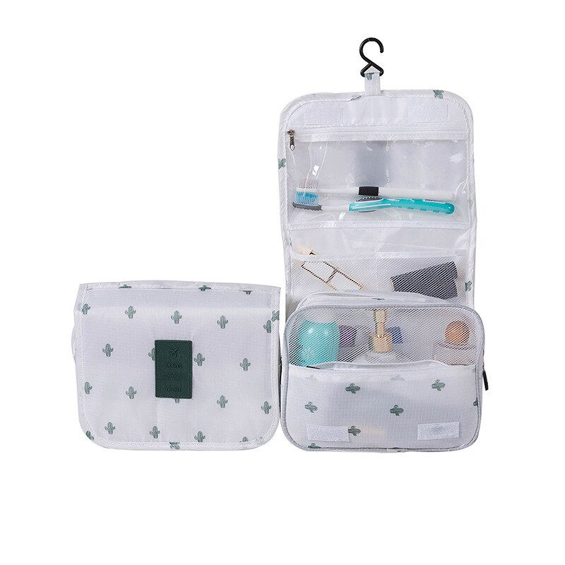Frauen machen-hoch Taschen Reise Kosmetische Tasche Pflege Organizer Wasserdicht Lagerung Neceser Hängen Schlecht Waschen Tasche: Weiß Kaktus