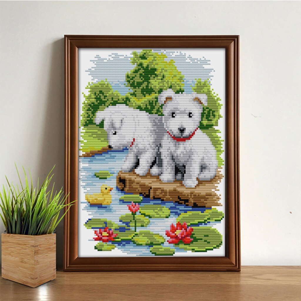 Stamped Cross Stitch Kits Puppy Dogs Chart Needlework For Adults Kids