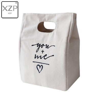 XZP Simple Canvas Lunch Bag Portable Meal Letter Cotton Linen Food Tote Pouch Bento Lunch Large Capacity Bag Storage Bags: Beige