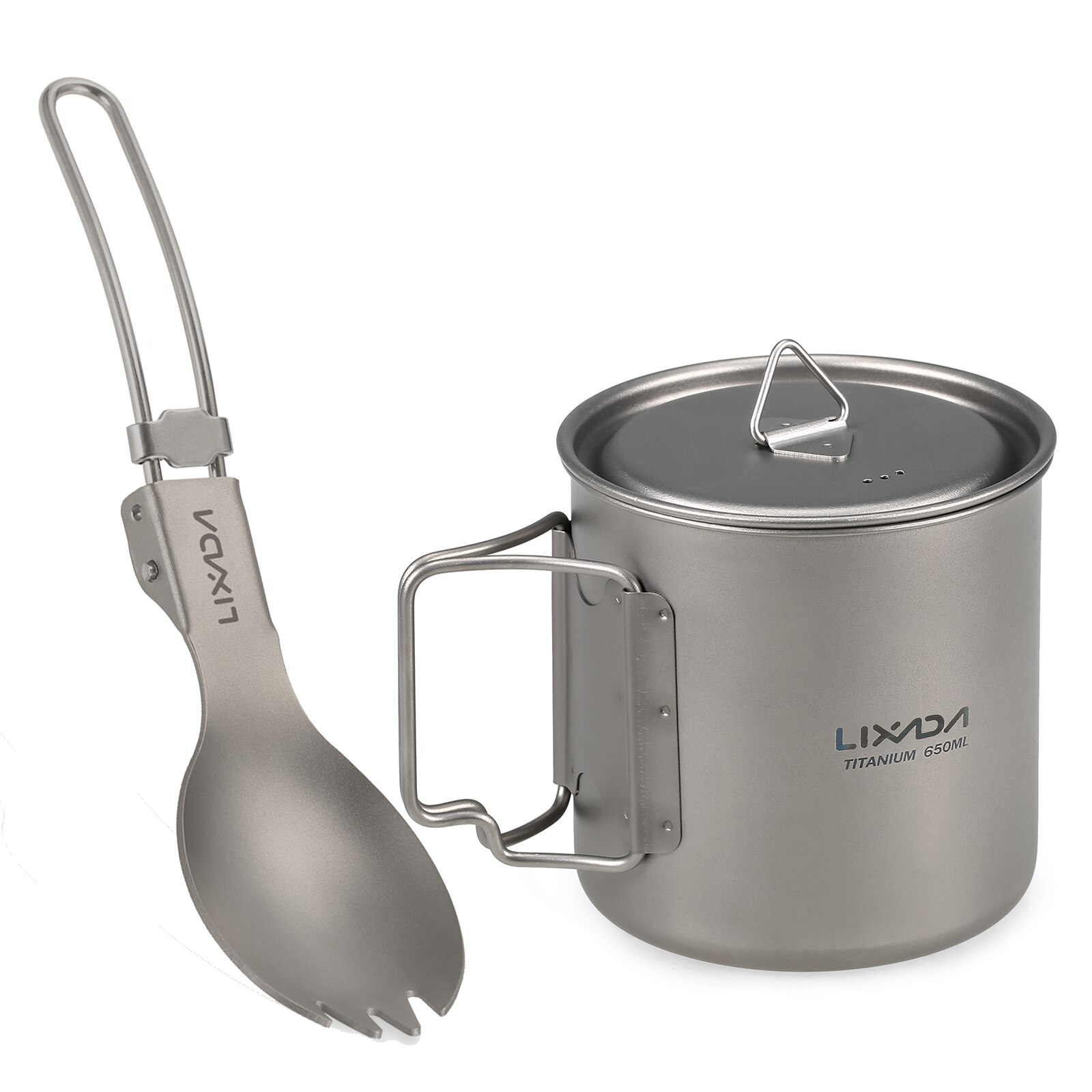 Lixada-taza de agua portátil para pícnic, taza de titanio ultraligera para exteriores, con mango plegable, 300ml / 350ml / 550ml / 650ml: 650ml Con Spork