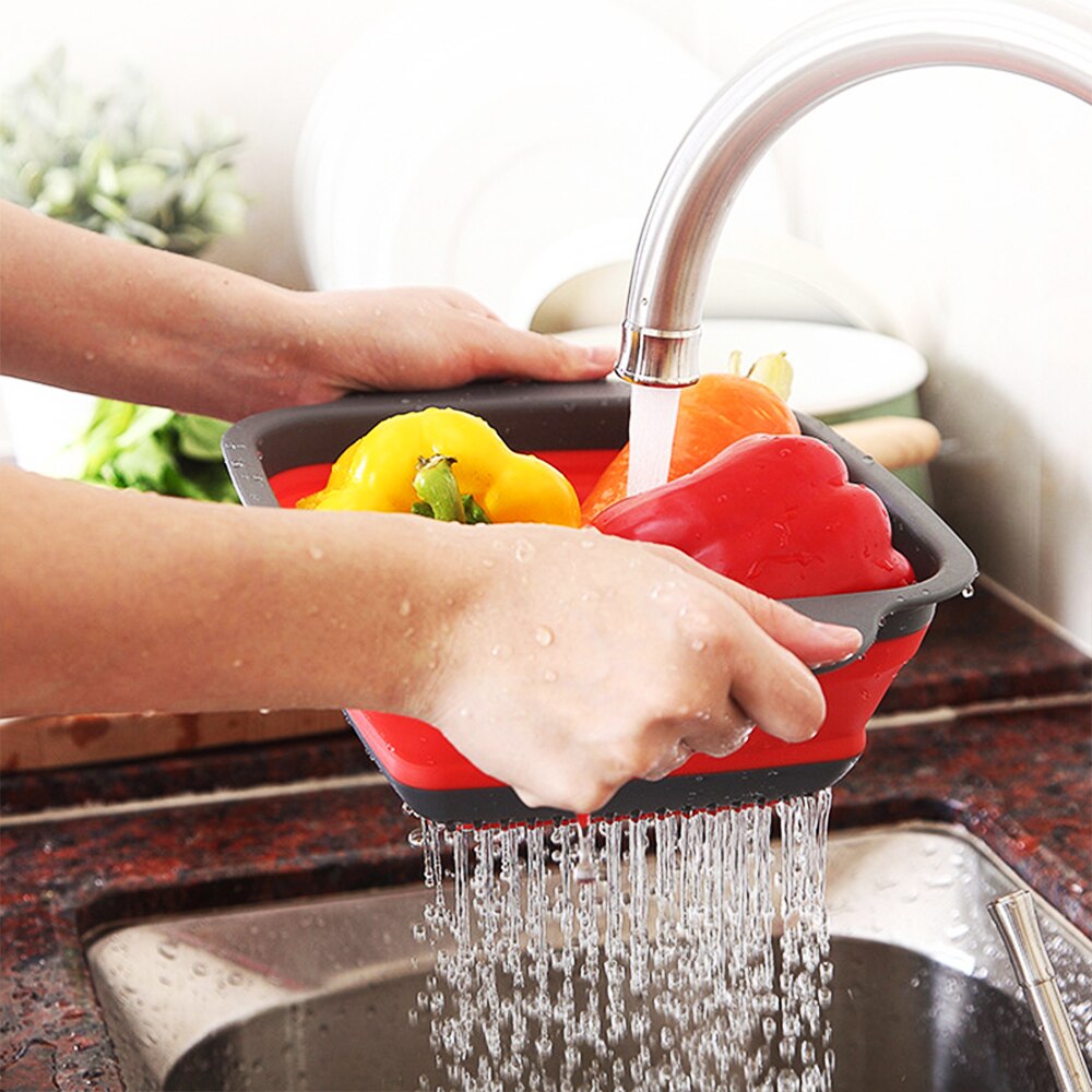 Foldable Fruit Vegetable Washing Basket Strainer Portabl Silicone Colander Collapsible Drainer With Handle Kitchen Tools