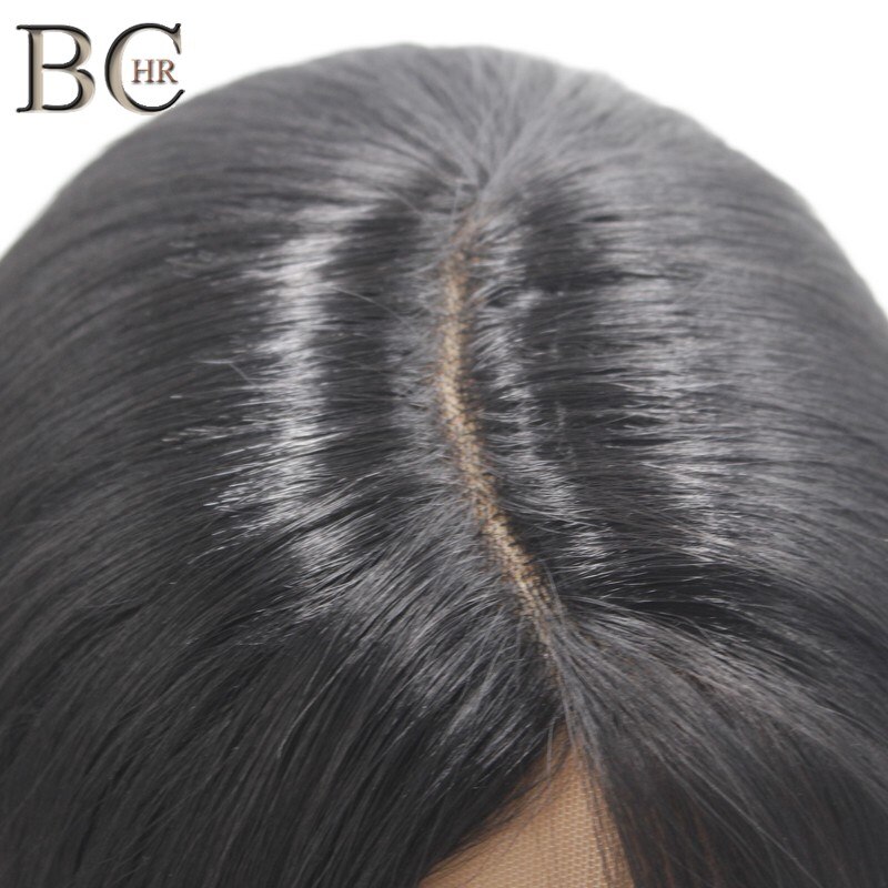 BCHR-perruque synthétique lisse mi-longue noire, cheveux avec raie latérale en fibre résistante à la chaleur, 13*4, pour femmes noires