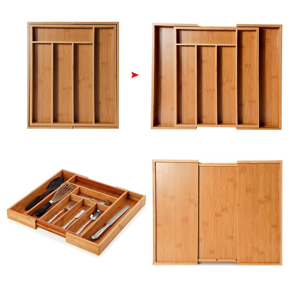 Expandable Cutlery Bamboo Drawer Organizer Cutlery Tray Kitchen Multi