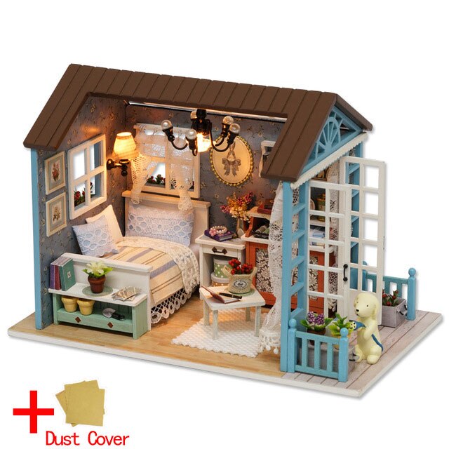 Dukkehus miniature gør-det-selv-model dukkehus med møbler amerikansk retrostil træhus håndlavet legetøj skov gange  z007 # e: Z007 med låg