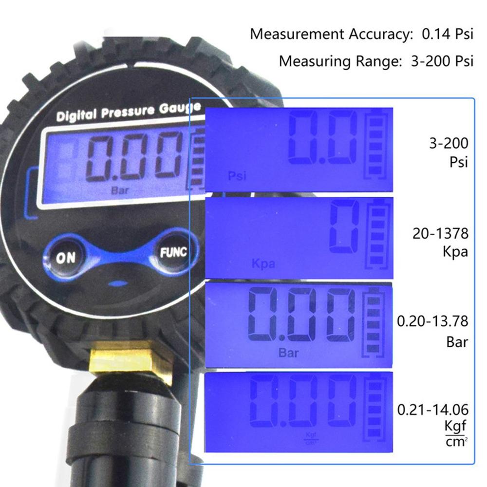 Car Tire Digital Pressure Tool Durable Digital Display Inflatable Tool Aluminum Alloy Pressure Dial Gauge