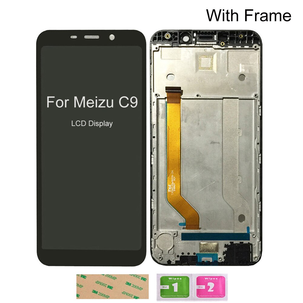 For Meizu C9 pro/ M9C/ C9 LCD Display Touch Screen Digitizer Sensor 5.45&#39;&#39; Glass Panel Replacement Parts With Frame: LCD Black