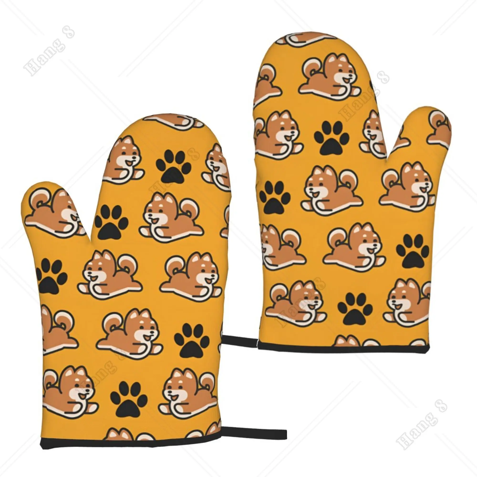 Rękawice kuchenne z nadrukiem gryzmolić dla kotów i psów Odporne na ciepło wodoodporne rękawice kuchenne z wewnętrzną warstwą bawełnianą robić gotowania, grillowania i pieczenia: Różowy