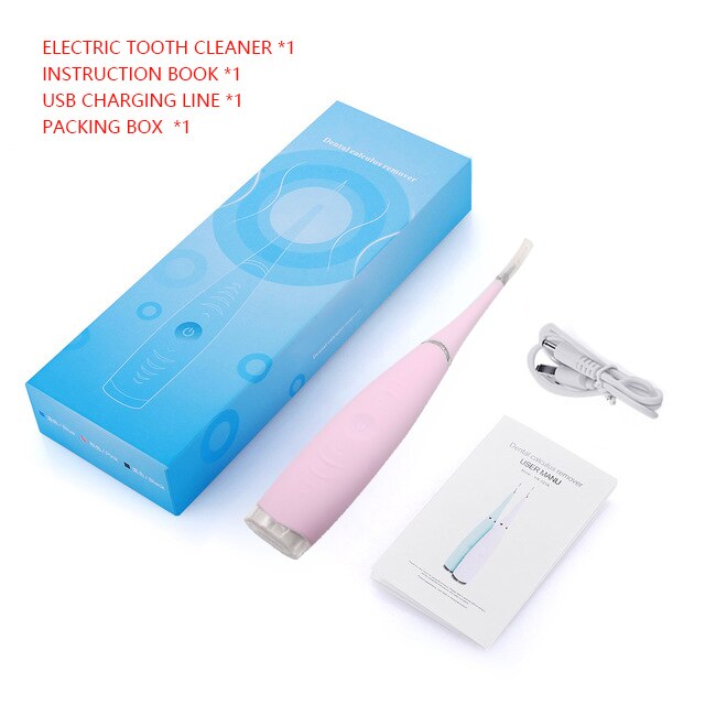 Bärbar elektrisk ultraljud tandskalare tand kalkylverktyg sonisk remover fläckar tandsten plack vitare oral rengöringsmaskin: Rosa med låda