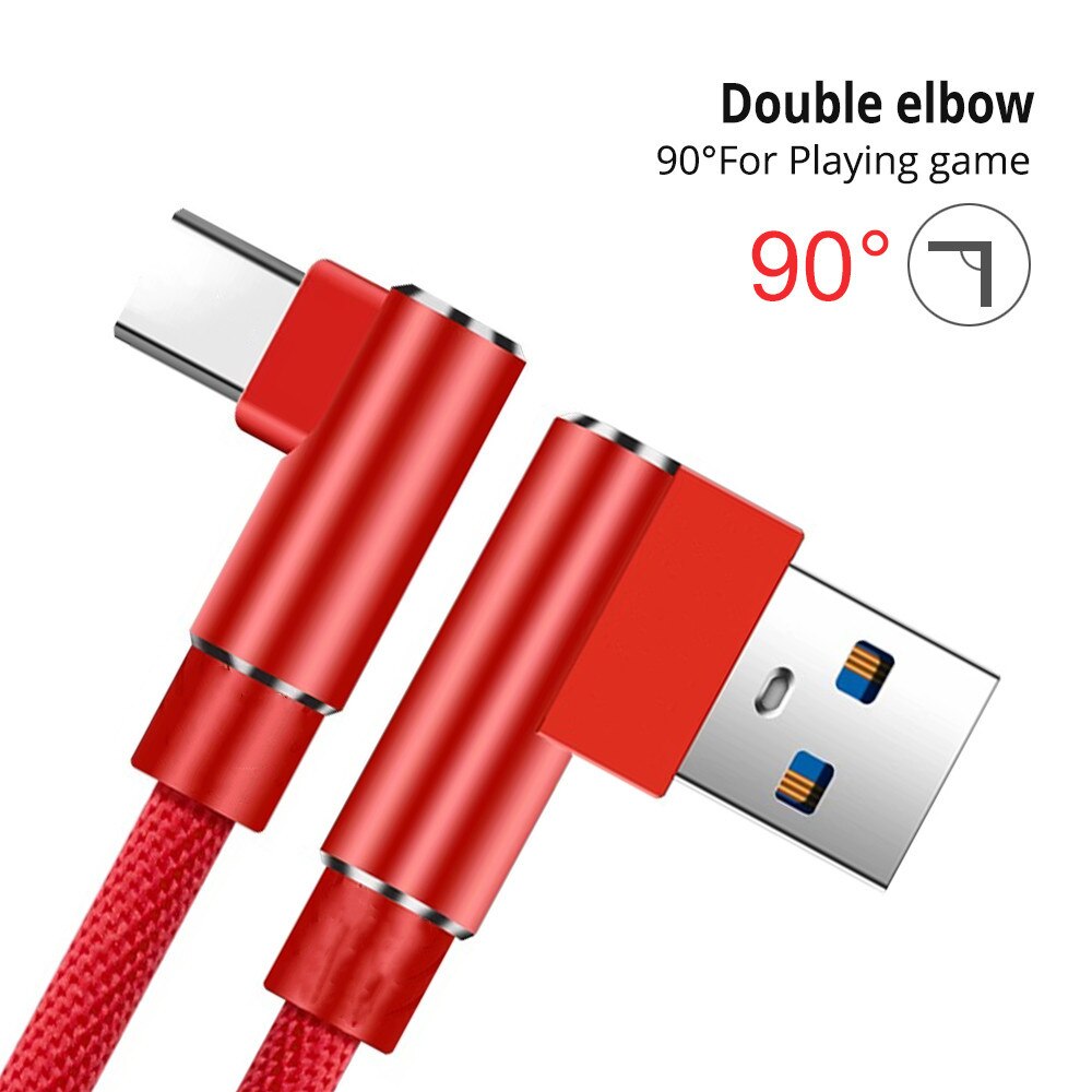 90 graus usb c cabo para samsung s9 s10 mais direito angular usb tipo c carregador rápido cabo de dados para telefone jogo USB-C fio cabo