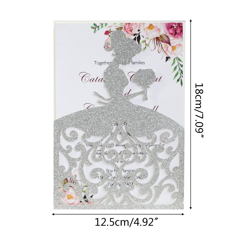 20pcs/set Wedding Invitations Cards Glitter Girl Greeting Card Invite Envelopes Bridal Engagement Party Supplies