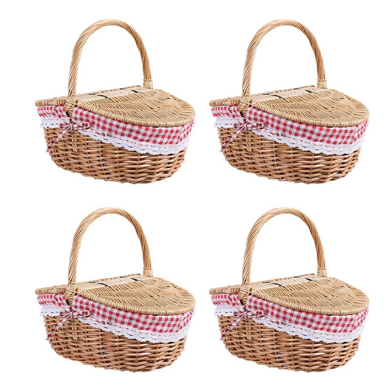 4X Country Style Wicker Picnic Basket Hamper with Lid and Handle &amp; Liners for Picnics, Parties and BBQs: Default Title