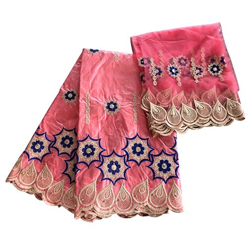 bazin riche getzner african guinea brocade fabric cotton fabrics embroidery tulle fabric gele headtie 5+2 yards/lot: Watermelon red