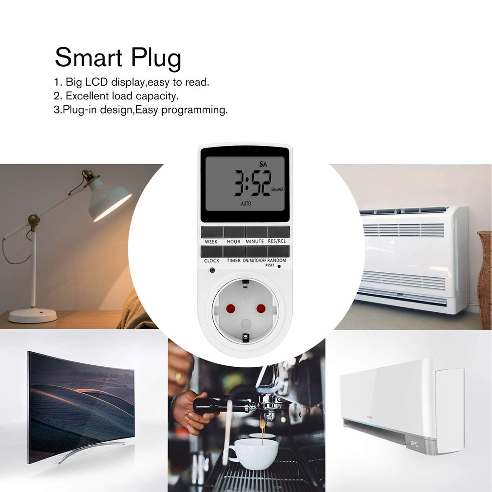 Gran pantalla LCD programable semanalmente Digital temporizador inteligente interruptor salida enchufe temporizador enchufe cuenta atrás para la cocina