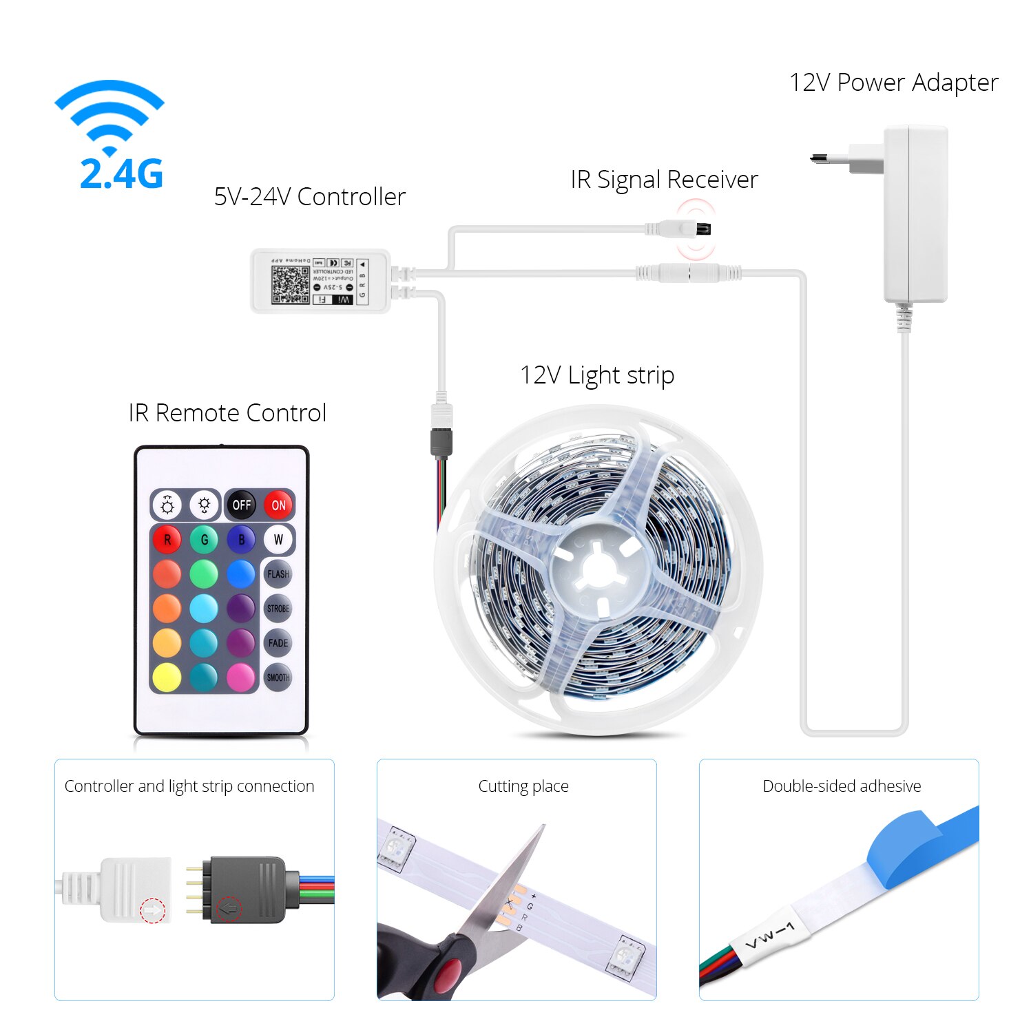 Homekit fita de luz led rgb wi-fi siri, controle por voz, fita neon, decoração de sala, funciona com alexa, google, apple home kit