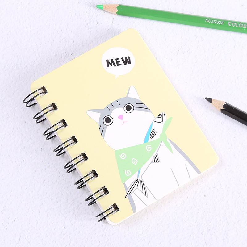 A7 Mini Spiral Notebook Cartoon Cat Notepad Kawaii Personal Diary Planner Horizontal line Notebook School Office Supply 80Sheets: Yellow cat