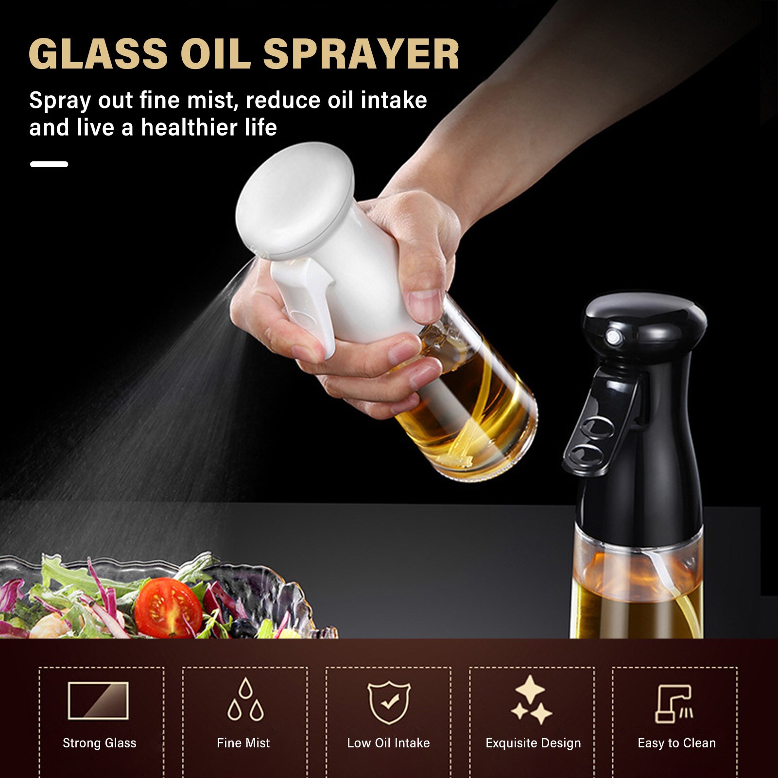 200ml Glass Olive Oil Spray BBQ Cooking Kitchen Baking Tools Sprayer Empty Bottle Vinegar Oil Dispenser Salad Travel Picnic Tool