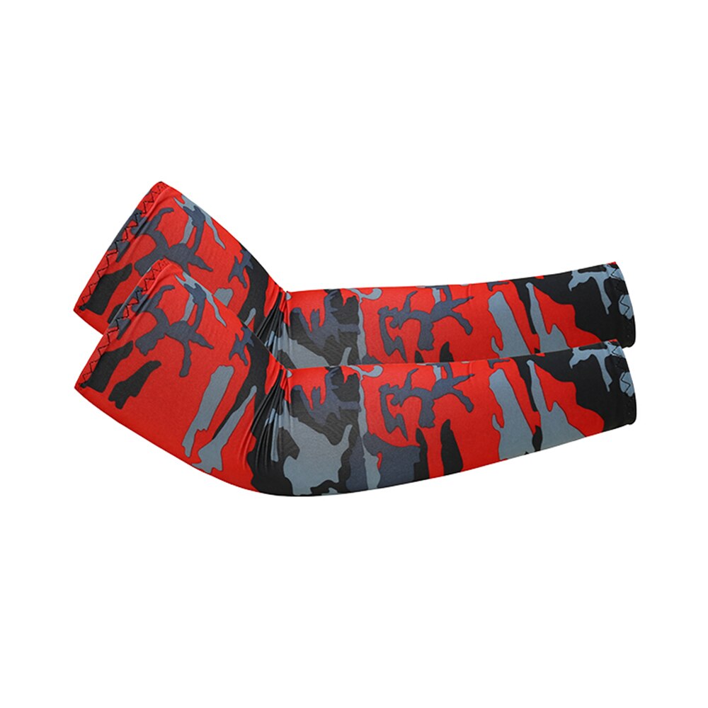 1 paio di sport estivi assorbenti per il sudore protezione UV Unisex set di bracci freddi per ciclismo pallacanestro correre maniche da braccio da pallavolo: Camo Red