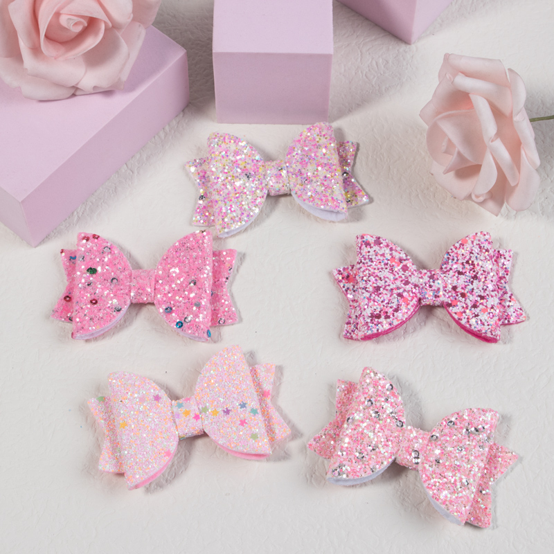 Lazos para el pelo de 5 piezas para niña, pinzas brillantes de 3 pulgadas, conjunto de accesorios para el cabello multicolor