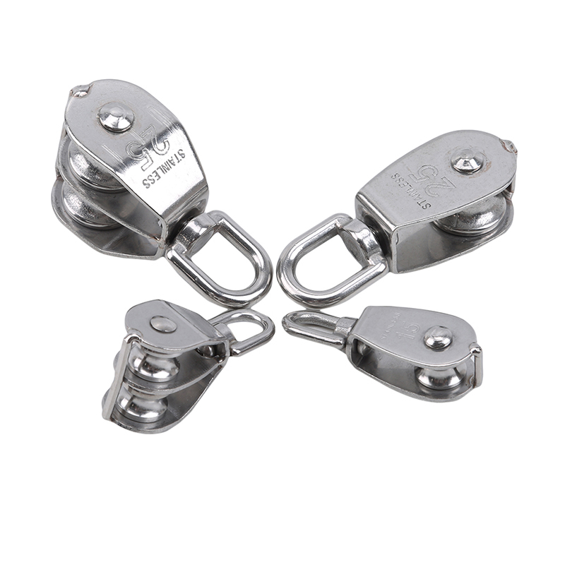 M15/M20 Stainless Steel Pulley Single/Double Wheel Swivel Lifting Rope Pulley Set Bearing Lifting Wheel Tools