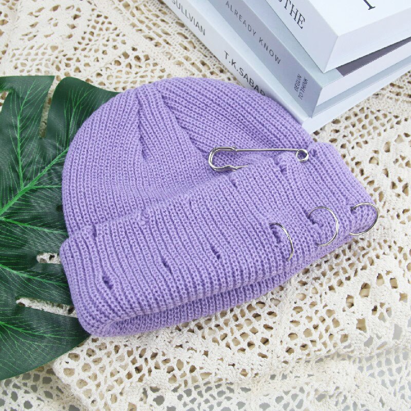 Hoeden Voor Vrouwen Mutsen Effen Broche Gat Skullies Vrouwen Hoeden Casual Party Unisex Straat Hiphop Winter Hoeden Sombrero de Mujer: purple