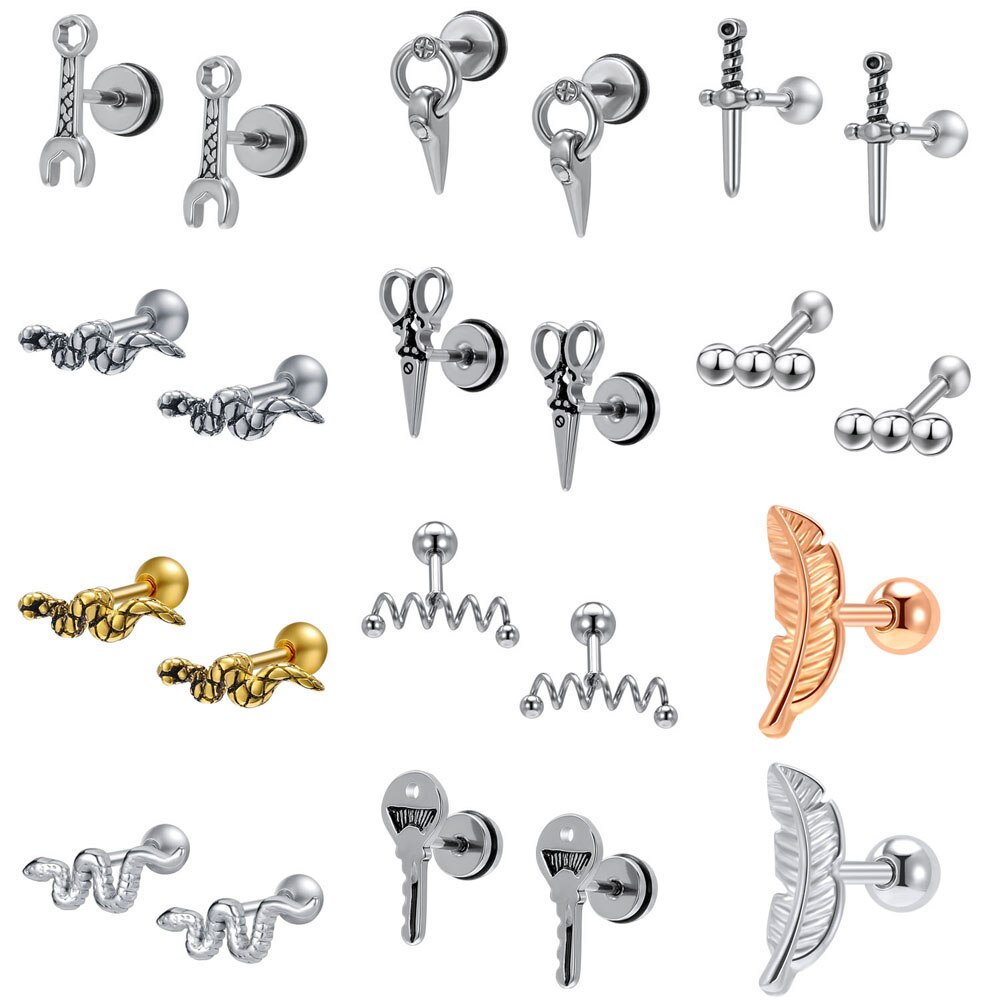 ZS Punk Style Stud Earrings soe Women Stainless Steel Earrings Snake Shape Ear Piercing Jewelry Accessories Girls