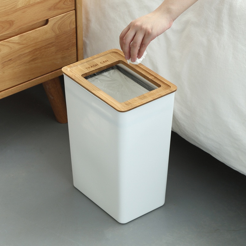 7.5/9L Trash Bin Dustbin Can PP Wood Waste Bin Home Office Trash Can Garbage Bin Dust Bin Plastic Storage Bucket