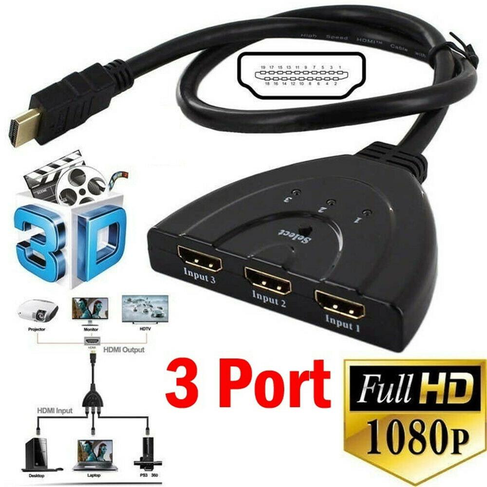 3 Port HDMI Splitter Cable Auto Switcher Adapter 1080P for LCD HDTV PS3 XBOX