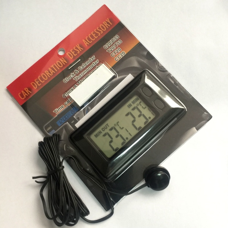 Termómetro Digital para coche, medidor de temperatura electrónico, LCD de entrada/salida, registro máximo mínimo de 1,5 M, Sensor externo, color negro