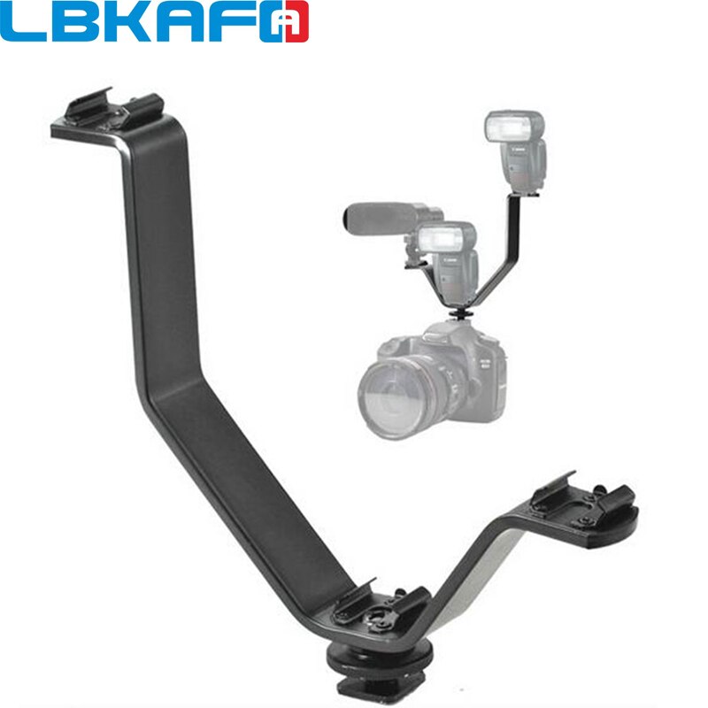 LBKAFA Triple Shoe V Type Mount Flash Bracket Holder for Video Light Speedlite Microphone Monitor on SLR Camera Camcorder