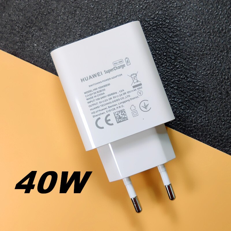 Huawei 40W Charger UK EU SuperCharge P30 pro fast charge adapter type C cable For Huawei P30 pro P40 Mate 30 20 pro V30: Only EU charger